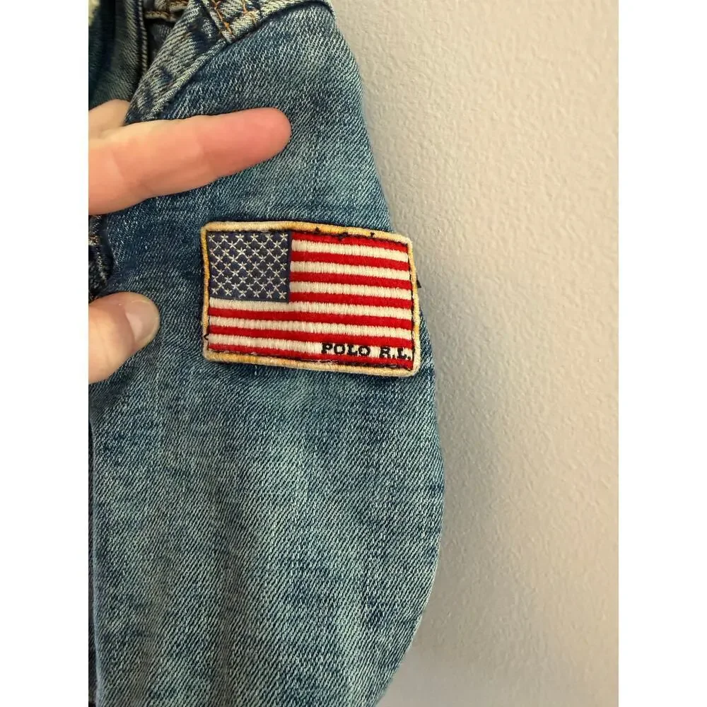 Polo Ralph Lauren Toddler Sherpa Lined Denim Jacket USA Flag 2T Americana